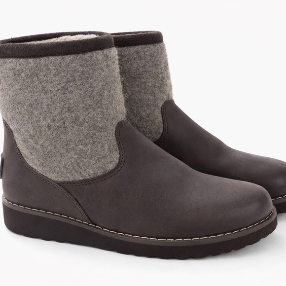 UGG Kids Brown & Gray Shearling Lined Ankle Boots Size 2 - Picture 7 of 8